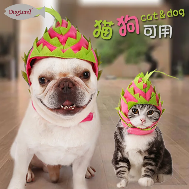 1 шт cat щенок фрукты платье шапка дракон фрукты Форма Pet Головные уборы одежда для вечеринки аксессуары головной убор регулируемый крючок и петля