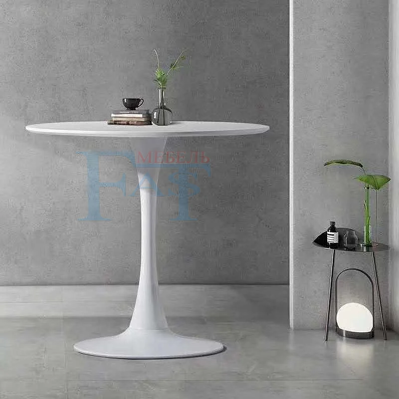 Обеденный стол для дома черный с краской на металлической базе кухонный круглый