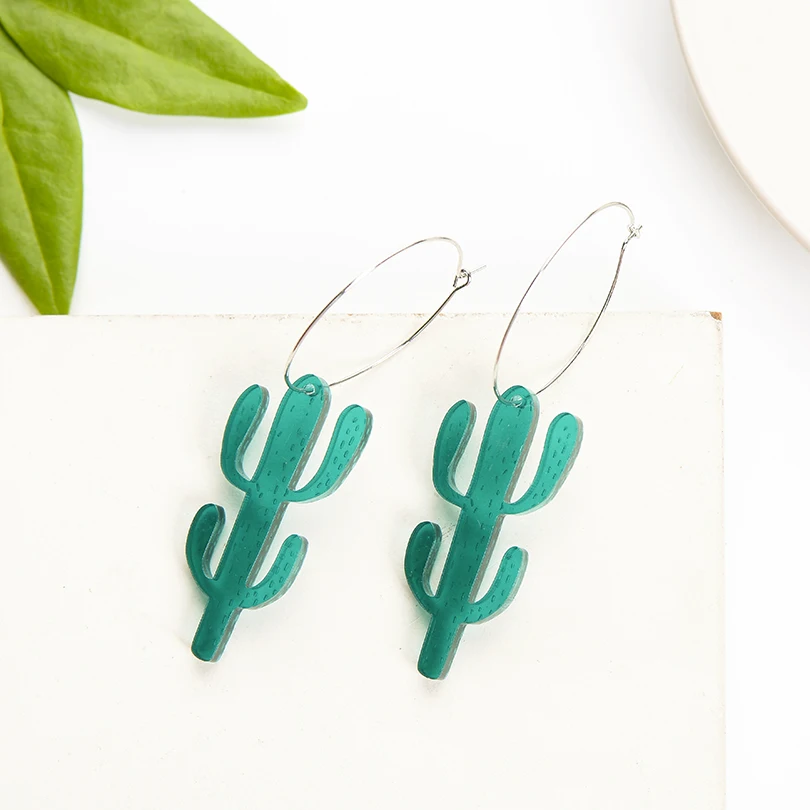 2018 Новинка Паркер стиль Зеленый Кактус акриловые серьги преувеличенные