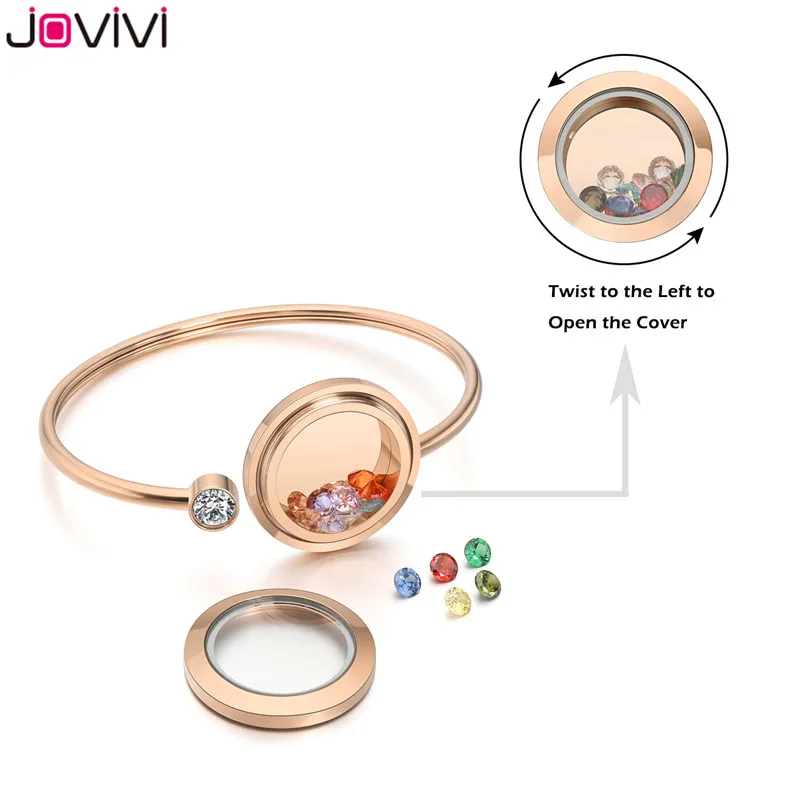 Jovivi нержавеющая сталь циркон браслеты камень рождения памяти Плавающий Шарм Стекло медальон браслет для женщин DIY ювелирных изделий
