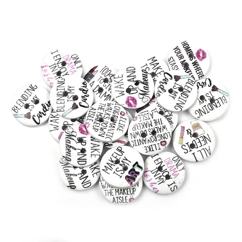 50Pcs 2 Holes Princess Cat Heart Robot Printed Wooden Button Round 15mm Decorative Wood Buttons For Clothing Sewing Decoration