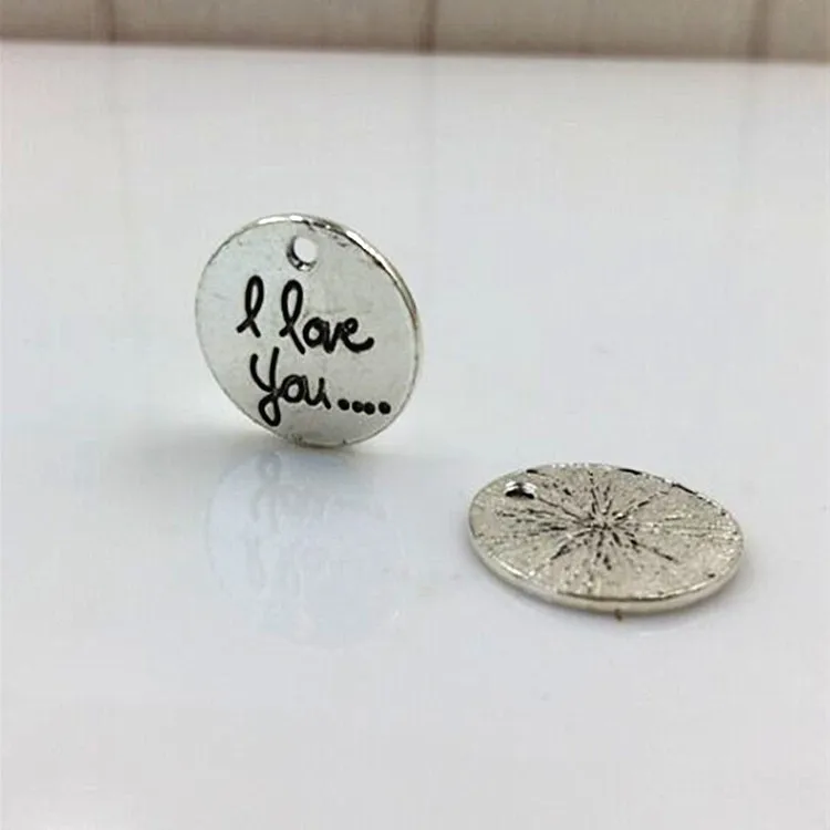 

RONGQING 18MM Antique Silver Round I love you Letter Charms for Handmade Jewelry Supplier