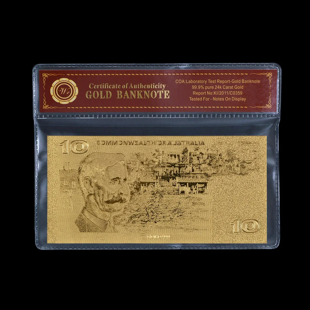 Старая Австралия 10 фунт Металла Золото Банкноты покрыты 99.9% Металл золото с