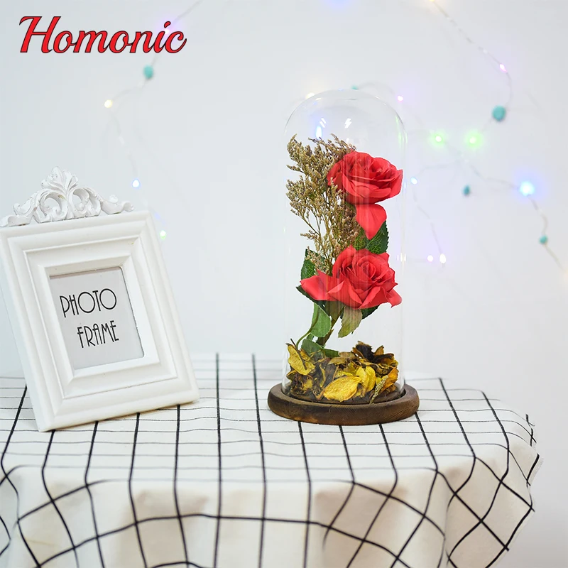 The Glass Cover Fresh Preserved Rose Roses Eternal Dried Natural Flowers 2 heads for Valentine's Day Christmas Gift | Дом и сад