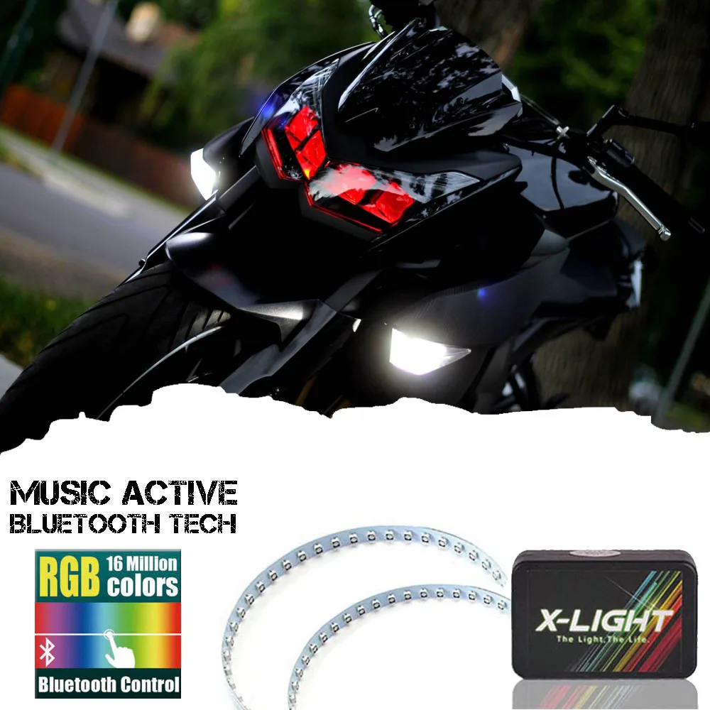 Мотоцикл демон глаза фары Halo Кольцо Bluetooth пульт дистанционного RGB LED
