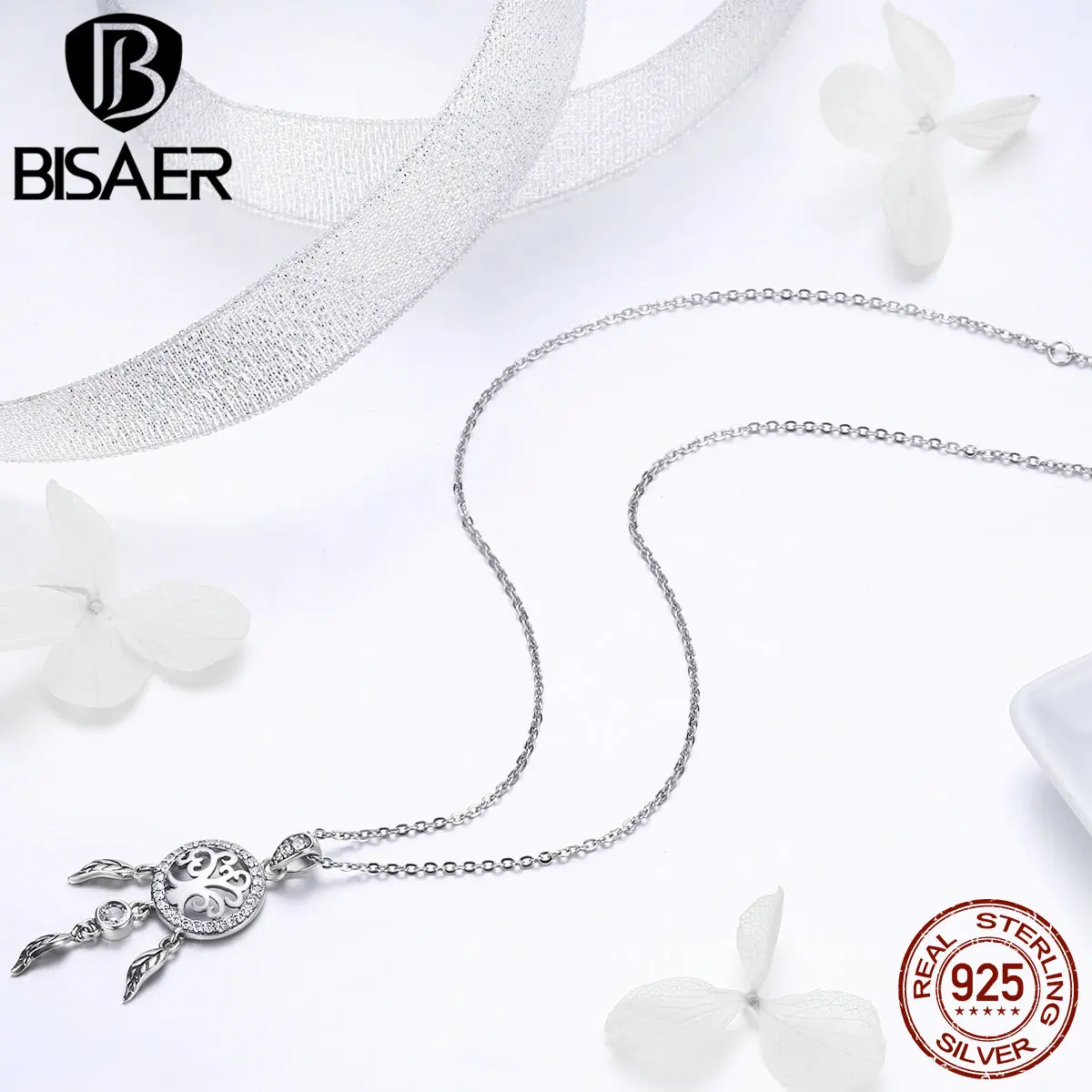 BISAER серебро 925 пробы винтажное Ловец снов семейное дерево колье с кулонами из