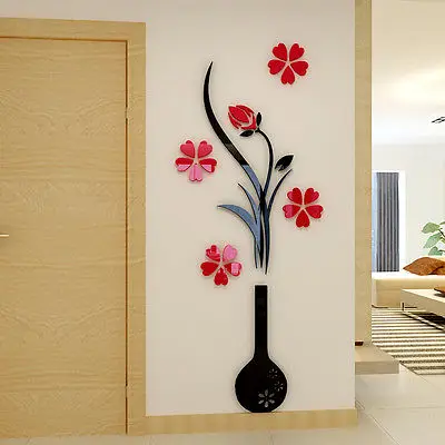 Винтажный 3D ваза Цветочное дерево кристалл акриловая Наклейка на стену домашний