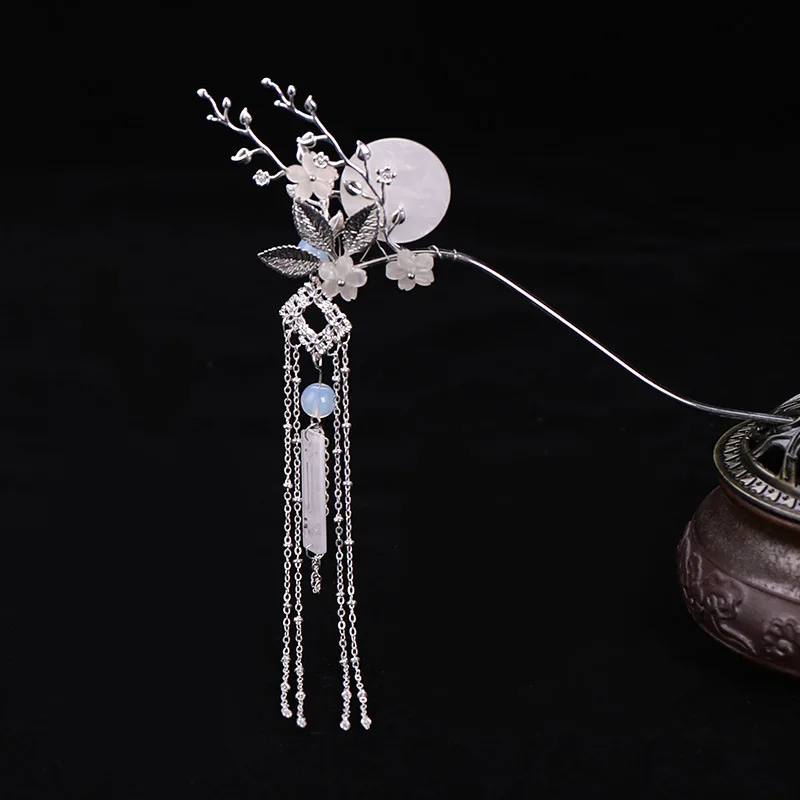 

FORSEVEN New Women Girl Photography Chinese Dress Hair Decoration Fairy Floral Moon Long Tassels Hairpin Hair Claw Hair Sticks
