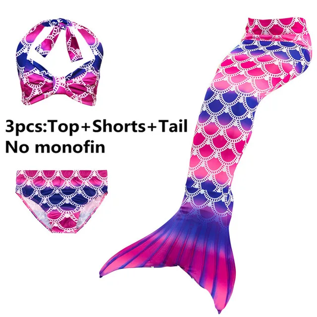 3 pcs swimsuit only Детский костюм русалки, купальник, бикини, комплект из трех предметов Горячая весна купальник, хвост русалки Косплэй Детский костюм на Хеллоуин - Цвет: 3 pcs swimsuit only
