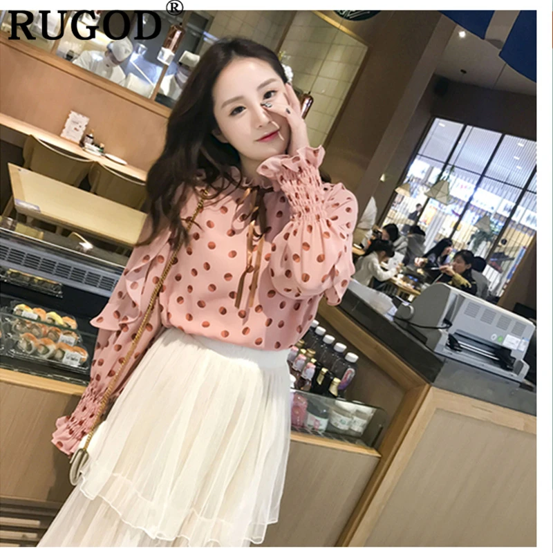 Женские блузки с длинными рукавами RUGOD розовые свободные в Корейском стиле