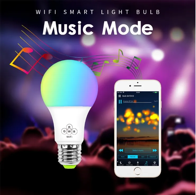 Беспроводная Bluetooth 4 0 умная лампа E27 RGB многоцветная APP дистанционное управление