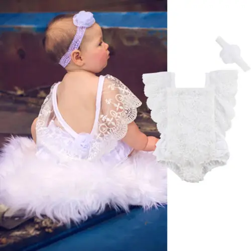 

Baby Girls Bodysuit Jumpsuit Sleeveless Lace Cute Headband Outfits Clothes Newborn Infant Baby Girl Clothing 0-24M
