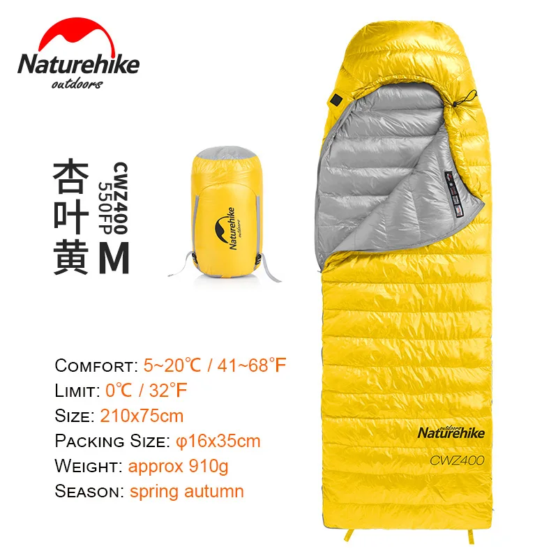 Yellow M NatureHike компактный спальный мешок из гусиного пуха с капюшоном спальное одеяло сверхлегкие для зимы Демисезонный пеший туризм с рюкзаком для кемпинга - Цвет: Yellow M