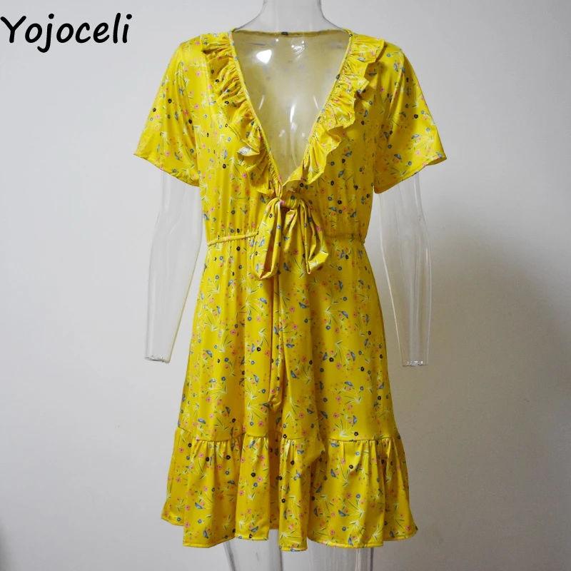 Милое элегантное короткое платье с рюшами и принтом летнее женское сексуальное