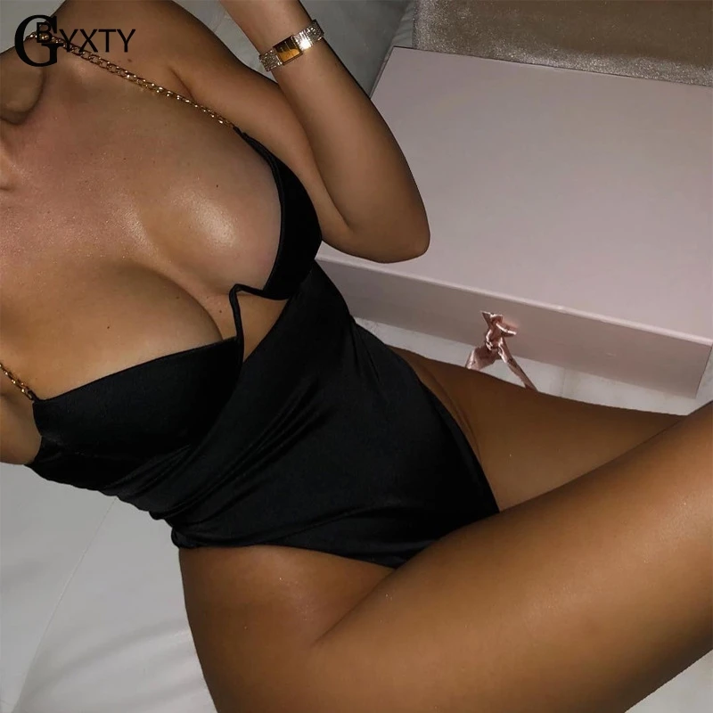 Женское боди с открытой спиной GBYXTY черное на тонких бретельках цельное летнее
