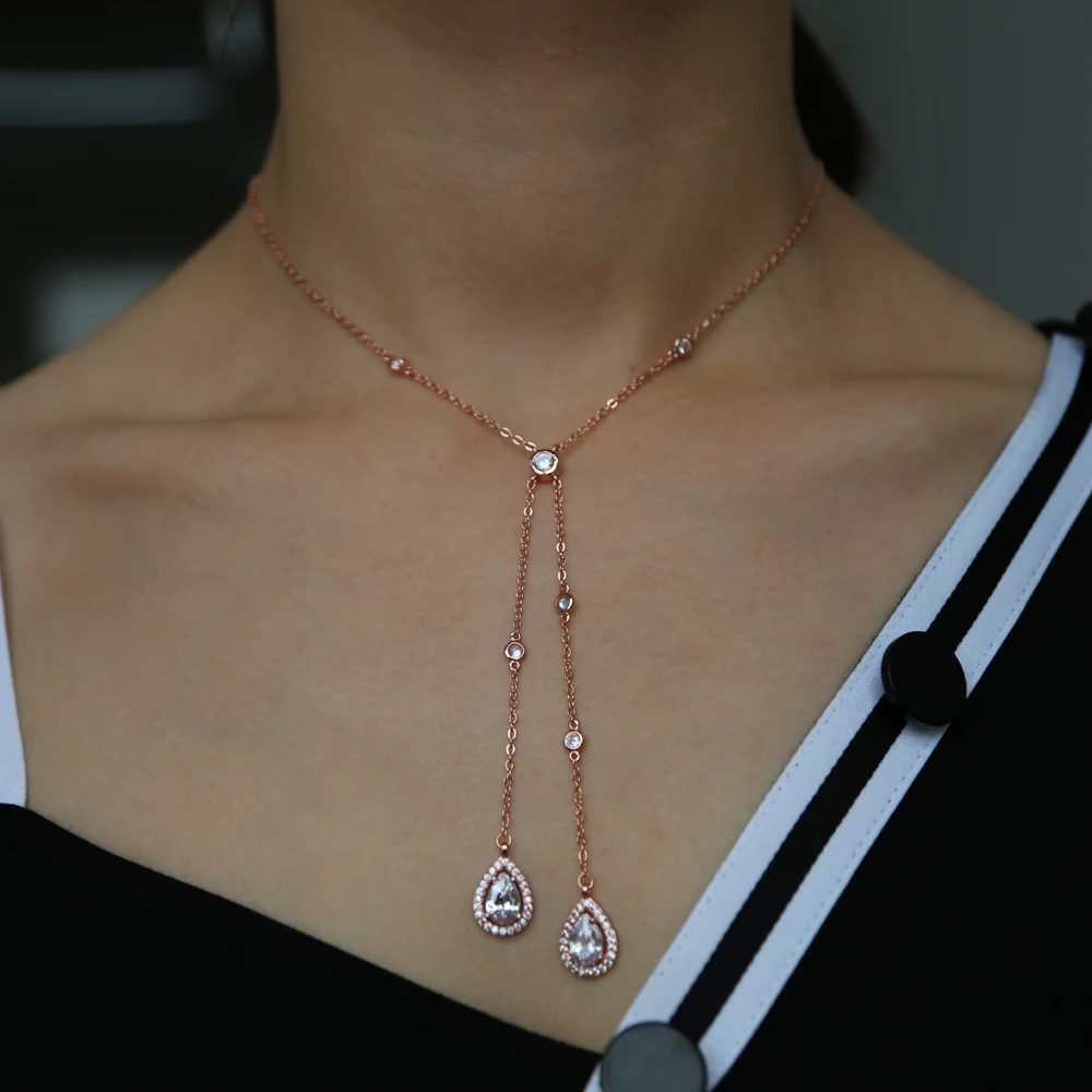 Y lariat длинное ожерелье с подвеской s для женщин, модные блестящие CZ бусины, капля воды cz станция ожерелье, массивные ювелирные изделия