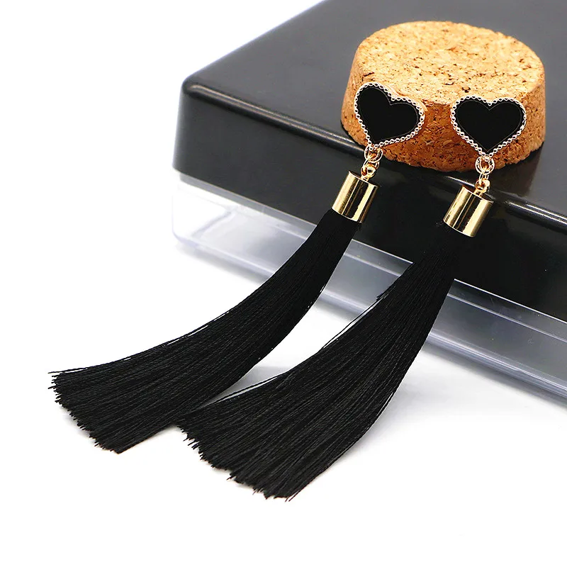 

XIAO YOUNG Black Red Heart Long Tassel Earrings For Women Bijoux New Fashion Classic Ethnic Jewelry Cute Gift Wholesale