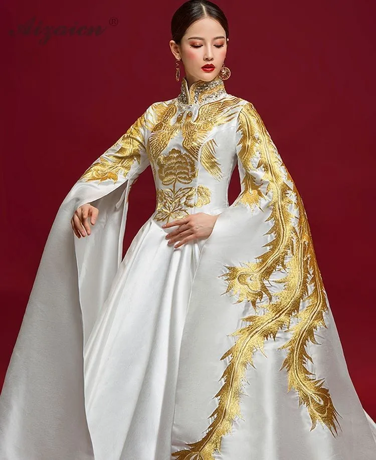 Роскошные вечерние платья для женщин, китайское платье, Qipao, для шоу на сцене, длинные белые платья Cheongsam, модные атласные Chinoise Qi Pao