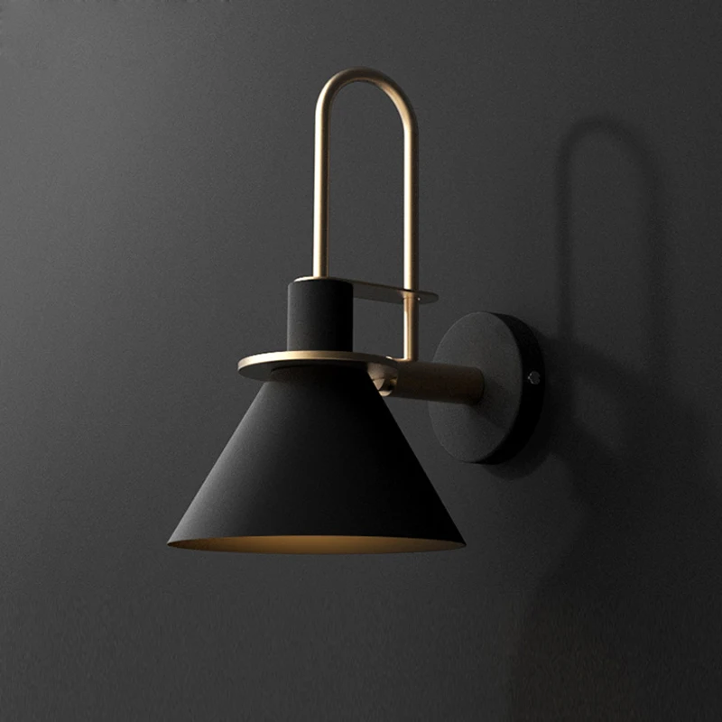 personality creative design fashion modern minimalist living room lamp aisle bedroom bedside wall black metal light | Лампы и