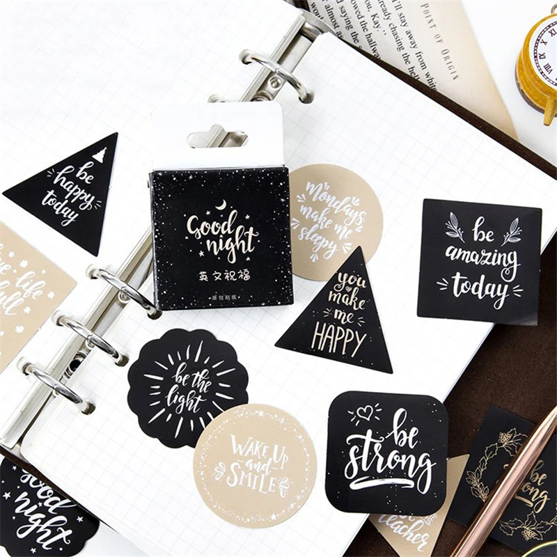 45pcs/pack Gold Black English Greetings Label Stickers DIY Letters Baking Packing Stcikers Gifts Paper Sticker Stationery|Канцелярские