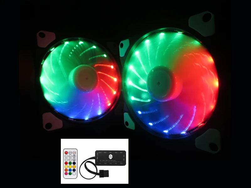 2pc RGB set RGB вентилятор с регулировкой 15LED 120 мм компьютерный корпус ПК охлаждающий вентилятор тихий дистанционный вентилятор компьютерный кулер охлаждающий 12cmRGB игровой корпус вентилятор - Цвет лезвия: 2pc RGB set