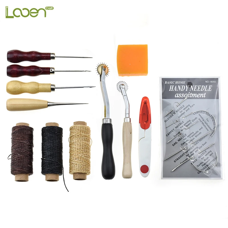 

12 Pcs/Set Leather Craft Set Carving Drilling Punch Stamp Tools Including Needles Thread Scissors Sewing Tools Set For Women