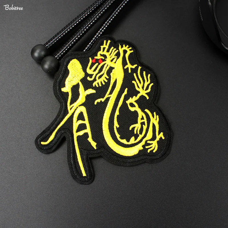 Патчи для глажки с китайским словом Dragon потрясающие креативные Значки джинсовой