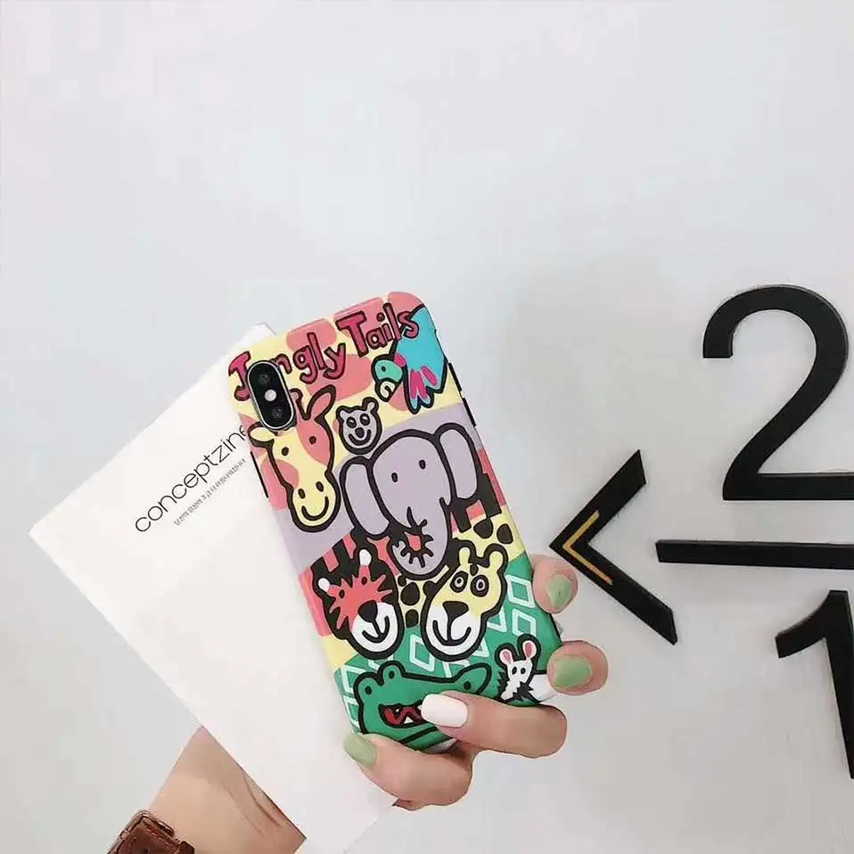 Мультфильм животных Лев Слон сзади чехол для iPhone 6 6s 7 8 плюс Чехол X Капа