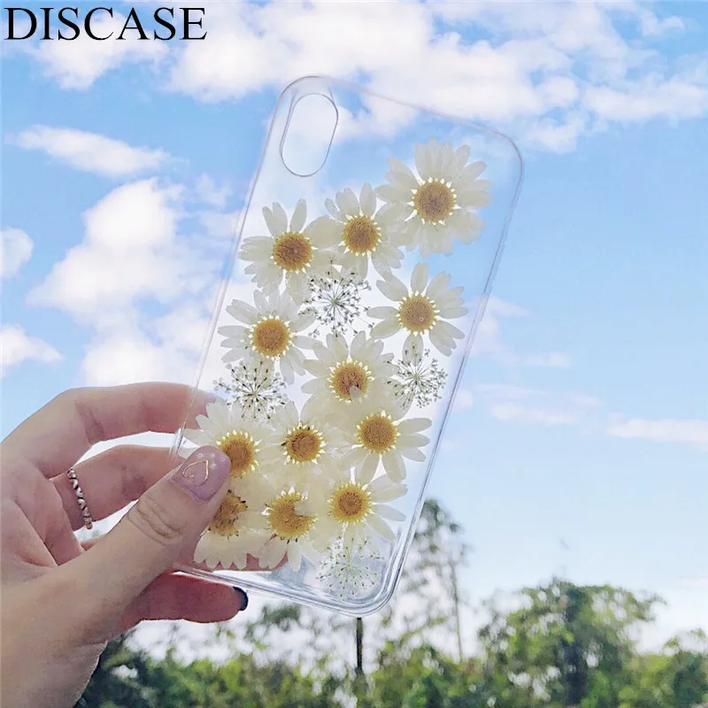 DISCASE настоящие цветы сушеные ромашка чехол для телефона iphone XS MAX XR X 6 6s 8 7plus
