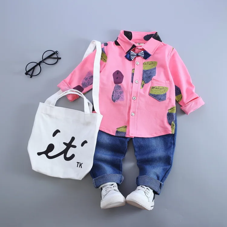 2016 spring autumn new baby boys girls 100%cotton shirt T-shirt + overalls suit letter 2pcs/sets of children brand Free Shipping | Детская