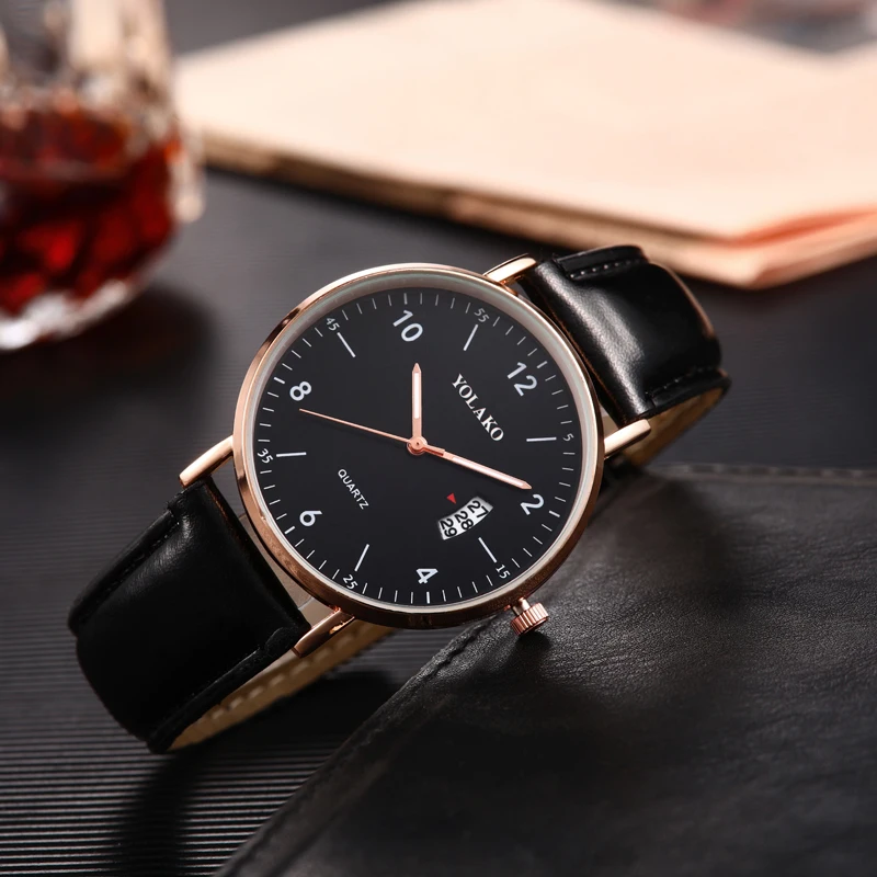 Повседневные Простые Женские часы розовое золото кожаный ремешок кварцевые