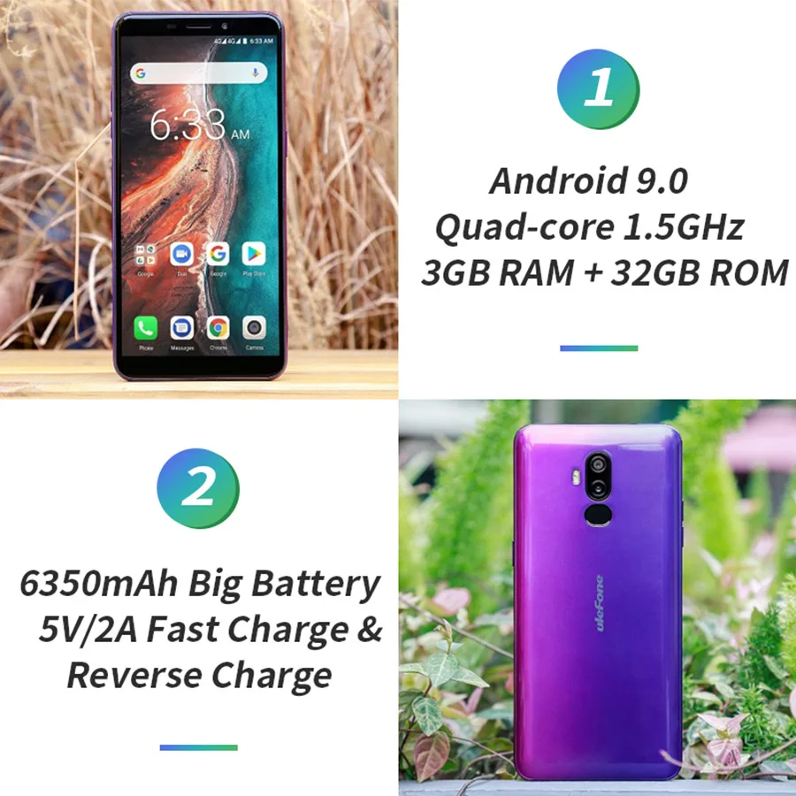 Ulefone P6000 Plus Android 9 0 6350 мАч смартфон 6 дюймов Face ID HD + Двойная камера Ouad Core 3 ГБ 32 ID4G LTE
