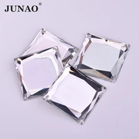 junao 20pcs 35mm large clear white crystals sewing mirror rhinestones flat back square crystal appliques sew on acrylic stones