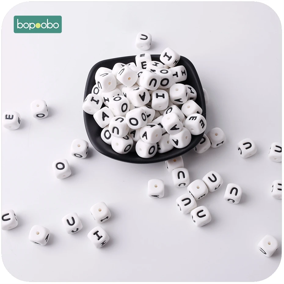 

Bopoobo 20PC 12mm Baby Silicone Vowel Letter Beads Molar Teeth Baby Shower Gift Nursing Accessories BPA Free Silicone Teether