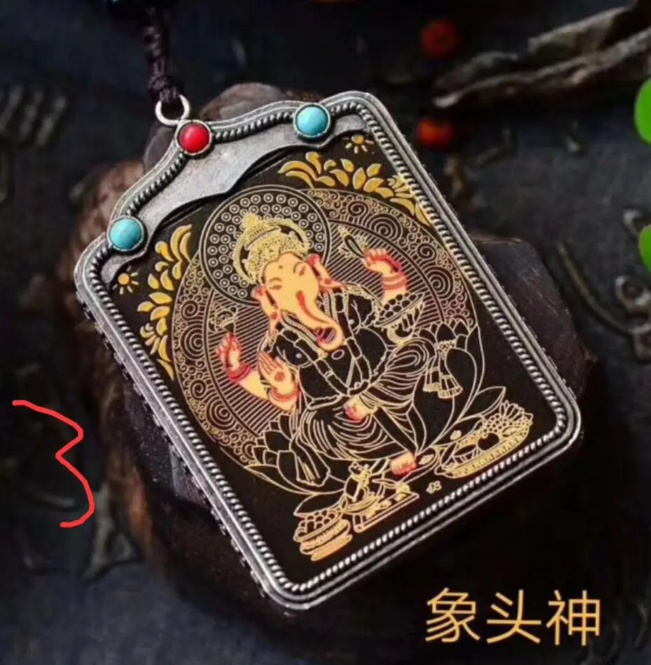 Ожерелье с подвеской из натурального обсидиана ручной работы Thangka Elephant Head King of