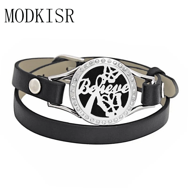 

MODKISR Wholesale Exquisite Zircon Stainless Steel Leather Aromatherapy Bracelet Locket Twist Bracelet To Send 5 Color Pad NY05