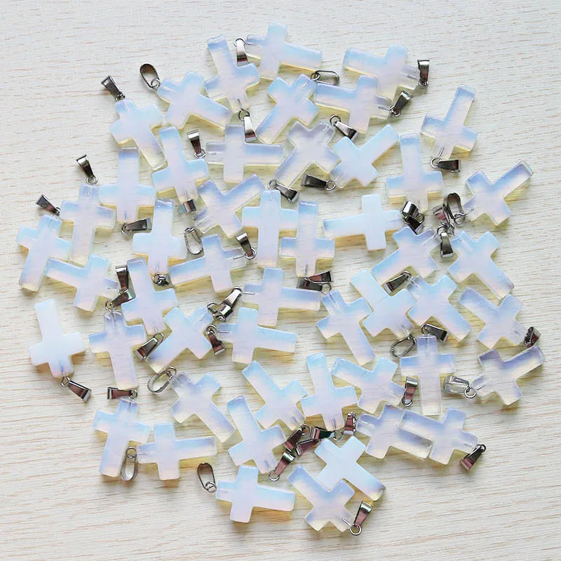 opal Натуральная Подвеска Крест, каменная многоцветная кристальная подвеска, Ювелирная подвеска для женщин 18*25 мм,, 50 шт./лот, высокое качество - Окраска металла: opal