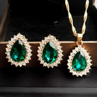 austrian crystal jewelry sets for women waterdrop pendant necklace earrings set bridal jewellery
