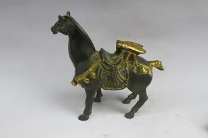 Rare Qing Dynasty (KangXi1661-1722) Gilt bronze Horse Statue/ Sculpture,gain an immediate victory,free shipping
