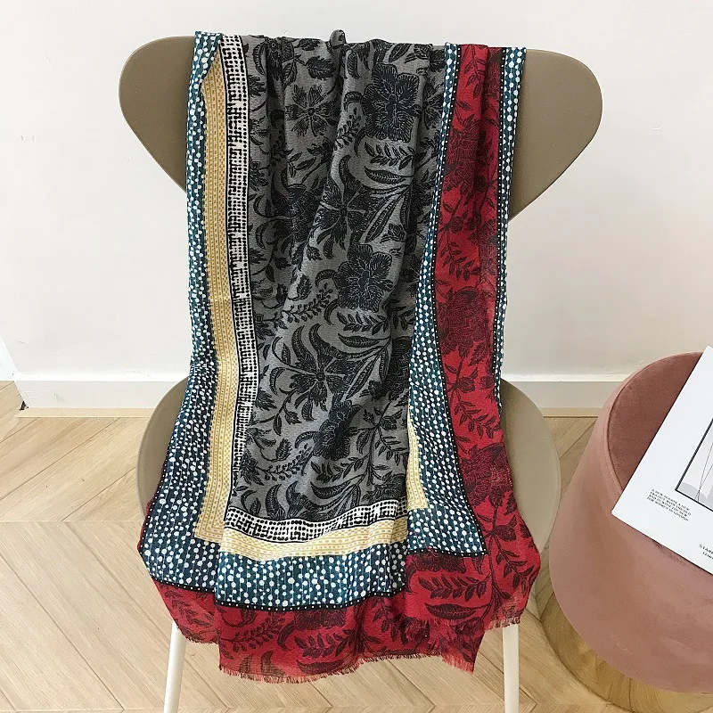 Новинка 2018 хлопковые шарфы и шали с бахромой цветочным принтом длинный красивый