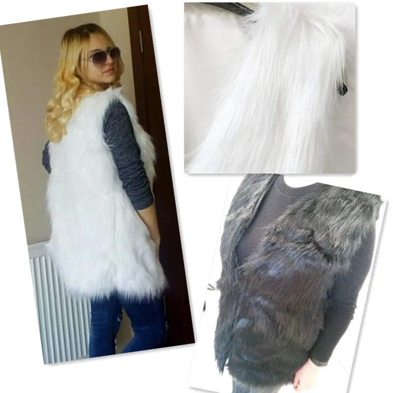 

Fluffy White Faux Fur Vest Nice Autumn Winter Women Long Fur Jacket Coat Soft Warm Sleeveless Plus Size Outwear Parkas 6Q1172
