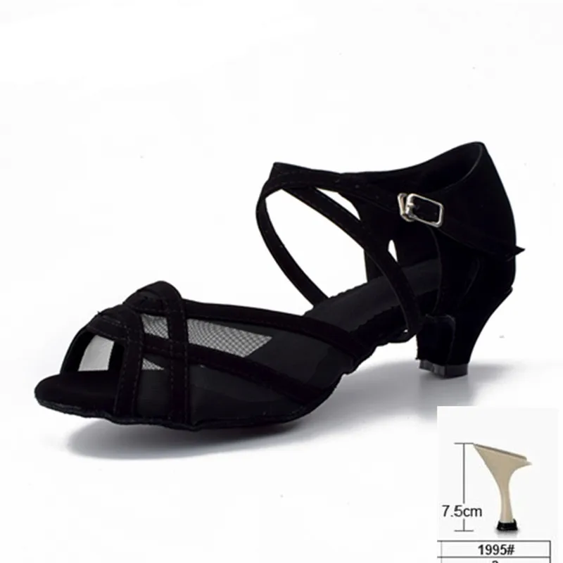 black 75mm heel Черный Женская Обувь для бальных танцев леди костюмы для латиноамериканских танцев Танцы обувь на низком каблуке 4,5 см 5 см 6 см мягкая подошва Танго танцы вальса; - Цвет: black 75mm heel