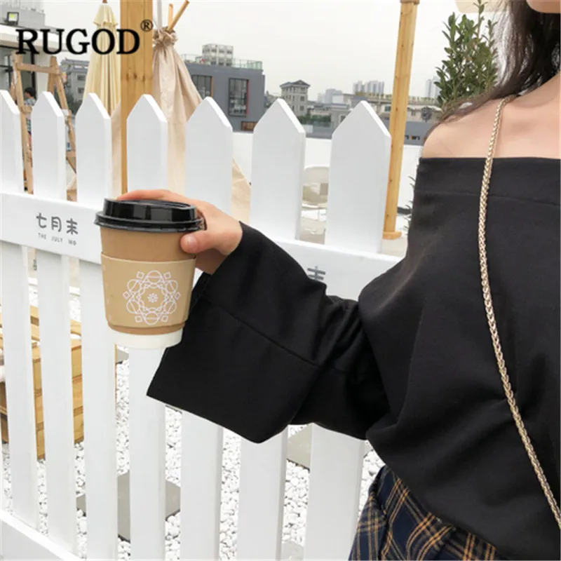 RUGOD/элегантные черные Блузы с открытыми плечами повседневные однотонные рубашки