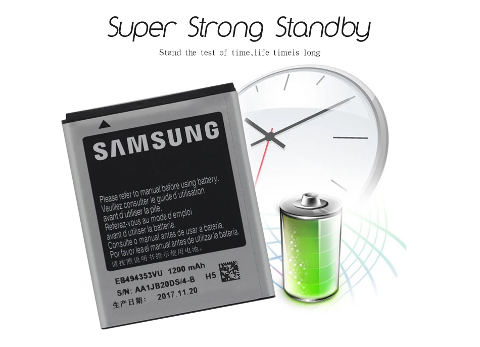 Samsung телефон Батарея EB494353VU 1200 мА-ч для samsung S5330 GT-S5570 i559 S5570 S5232 C6712 S5750 замена батареи