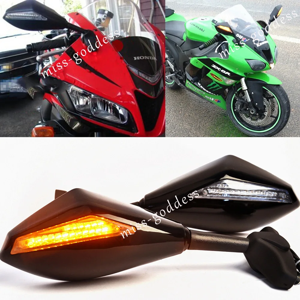 

MOTORCYCLE LED TURN SIGNALS REAR VIEW Faring Mount Sport Bike Side Racing MIRRORS For CBR ZRX ZZR ZX YZF GSXR GSX R6 R6S