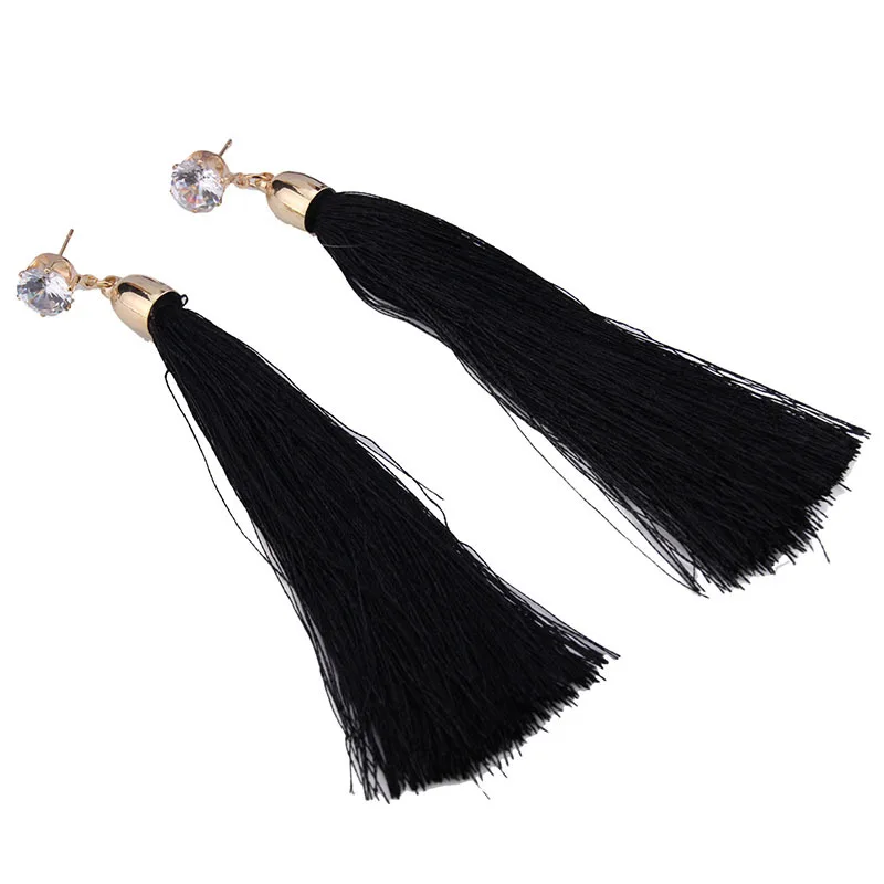 Мода 2017 г. Винтаж Этническая со стразами Дамская платье длинной кисточкой Серьги