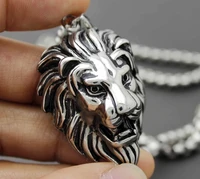 fashion lion head pendant necklace for men charm mens jewelry accessory 3mm silver color stainless steel box chain choker