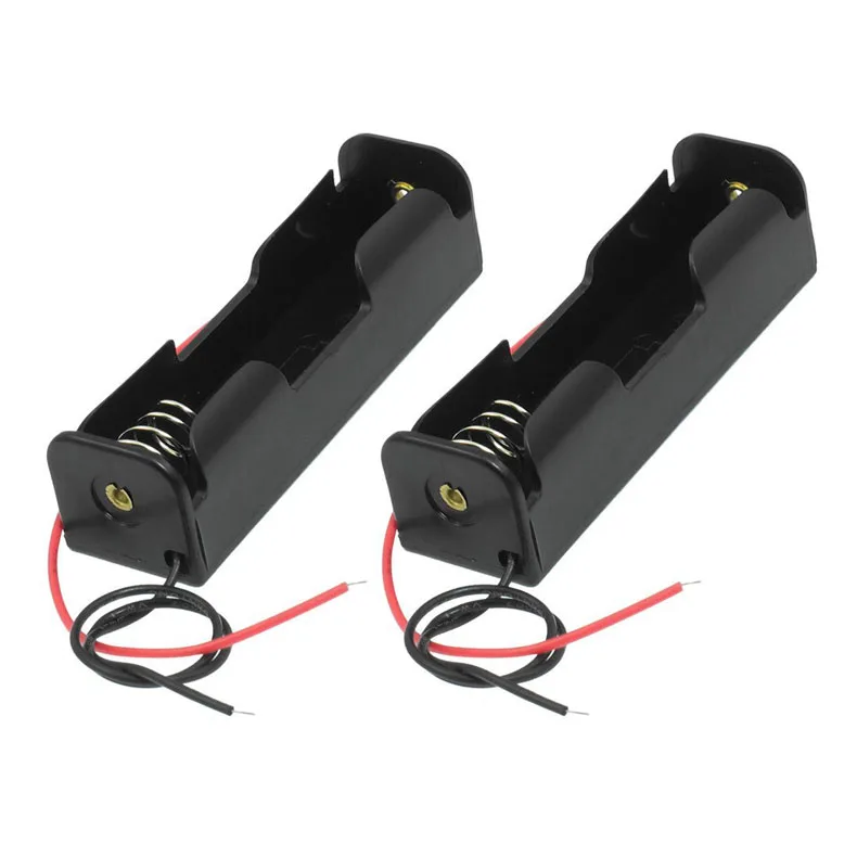 

2Pcs Black 18650 Flat Tip Batteries Battery Holder Case w Wire Leads New Arrival