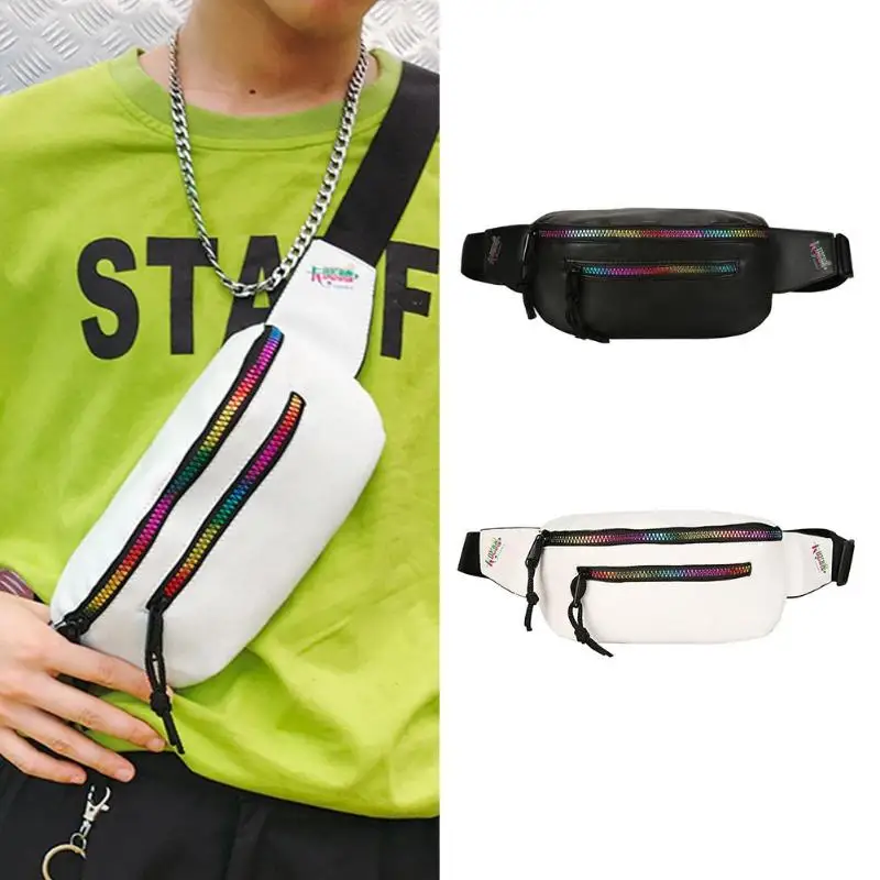 Поясная сумка черная/белая из искусственной кожи на молнии|Поясные сумки| |