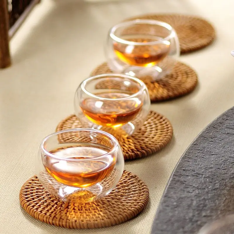 

50ml Transparent Glass Double Wall Round Shaped Jars Cup for Hot Water Tea Drinking Heat Resistant Mug Empty Containers 2pcs